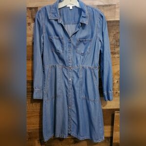 Spense Chambray Denim Button Front Long Sleeve Dress Country Cowgirl Size 10